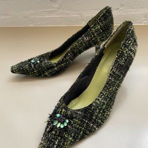 Gorgeous vintage tweed pump heels from Worthington, Green, black and cream Sz 9m